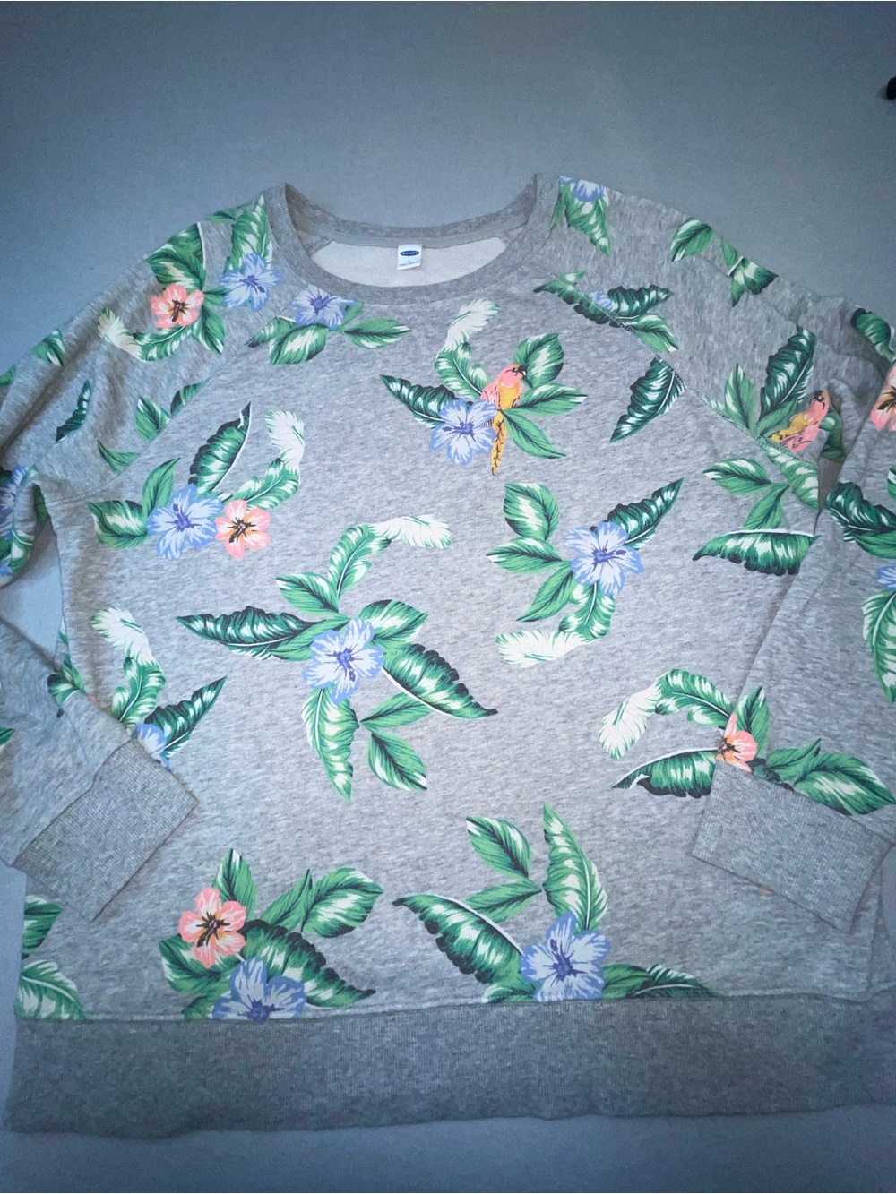 Old Navy Tropical Print Relaxed French Terry Sweatshirt Women L Hawaiian 209